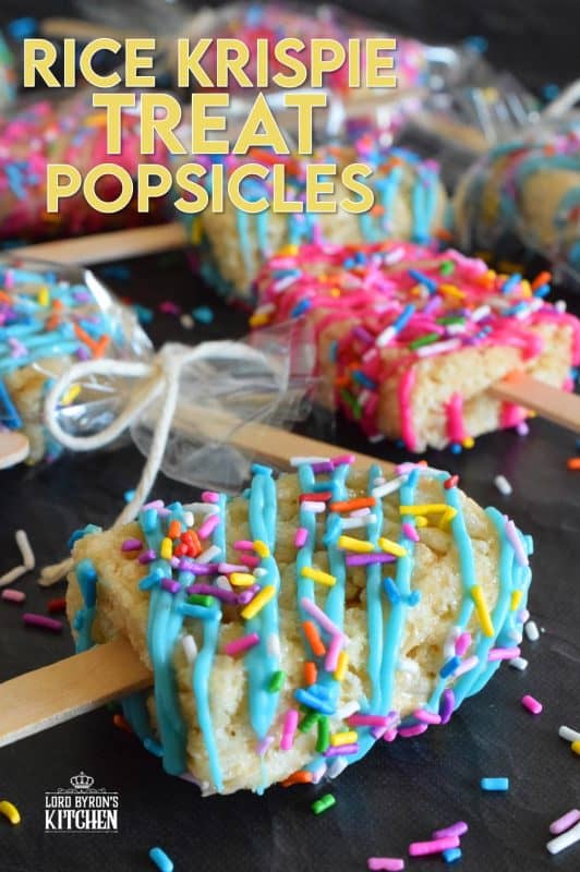 These cute little treats are so easy to make and just in time for Easter! Rice Krispie Treat Popsicles are a no-bake treat with so many decorating options! Choose your base, choose your drizzle colours, and choose your sprinkles. Perfect for kids, but great for adults who like to play with their food too! #ricekrispietreat #ricekrispies #popsicles #nobake #eastertreats #easter
