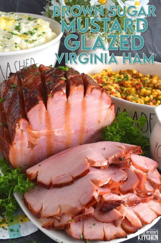 Take all of the guesswork out of preparing a large ham with this recipe! Brown Sugar Mustard Glazed Virginia Ham is easy to prepare and it looks incredible! This ham is perfectly baked, is moist and tender, and has a sweet and sticky glaze with just a little bite to it - you will hope for leftovers because this ham is too good to not have some the next day! #virginiaham #countryham #ham #glazedham #bakedham
