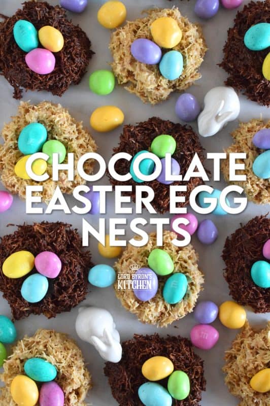 Prepared with healthy shredded wheat, so there's no need to feel guilty about eating the chocolate! Chocolate Easter Egg Nests are a no-bake confection that takes less than 10 minutes of your time, and are totally fun to make and even more fun to eat. #nobake #easter #nests #eggs #M&M #candy #cereal