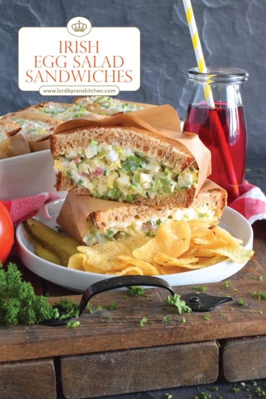 Take this Irish Egg Salad Sandwich to work with you for lunch this St. Patrick's Day! It's the most delicious and interesting egg salad sandwich you'll ever eat! It is super flavourful and filled with freshness too. Get your favourite sandwich bread and overfill it with this egg salad mixture; if it's not messy, you're not doing it right! #eggsalad #sandwich #eggsandwich #irish #stpatricksday #eggsaladsandwich #vegetarian