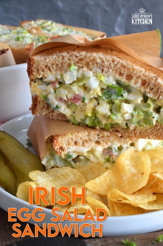 Take this Irish Egg Salad Sandwich to work with you for lunch this St. Patrick's Day! It's the most delicious and interesting egg salad sandwich you'll ever eat! It is super flavourful and filled with freshness too. Get your favourite sandwich bread and overfill it with this egg salad mixture; if it's not messy, you're not doing it right! #eggsalad #sandwich #eggsandwich #irish #stpatricksday #eggsaladsandwich #vegetarian