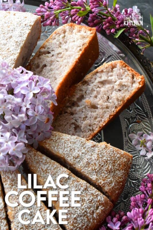 The old adage that simple is better certainly applies in the case of this Lilac Coffee Cake. A light dusting of confectioner's sugar and some gently placed lilac branches is all this moist and spongy cake needs to look superb! A perfect early summer treat, served with a tea or coffee - it really doesn't get any better! #lilac #edibleflowers #lilacs #cake #coffee #summer #spring #dessert