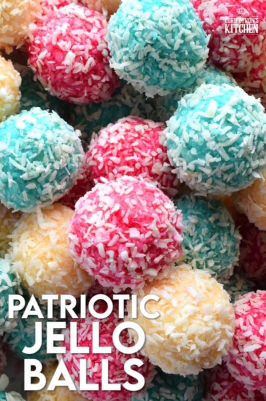Everyone loves no bake recipes, but what about no baking, no melting, and just one mixing bowl? Patriotic Jello Balls are one of the easiest 4th of July treats you'll make this summer! And, not only that, they taste great too! Can you believe these are made with only three ingredients!? #patriotic #4thofjuly #redwhiteblue #nobake #american #independenceday