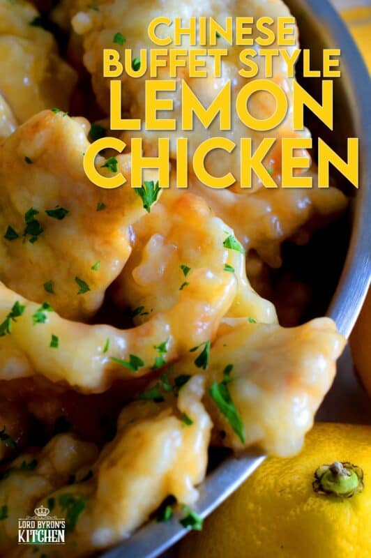A make-at-home version of the classic buffet-style fried chicken in a thick, gooey lemon sauce!  Chinese Buffet Style Lemon Chicken is everything you need to make dinner extra special.  And, it's tastier, fresher, and cheaper than ordering take out too. #lemon #chicken #lemonchicken #buffetstyle #chinesefood #copycatrecipe
