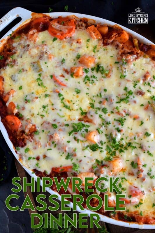 A blast from the past recipe that will fill your belly and comfort all of your food cravings; Shipwreck Casserole Dinner is not only super delicious, but also very easy to prepare, and as an added bonus, it's loaded with veggies too! #casserole #shipwreck #seven #layer #dinner