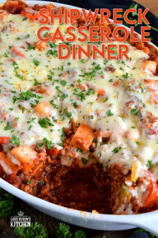 A blast from the past recipe that will fill your belly and comfort all of your food cravings; Shipwreck Casserole Dinner is not only super delicious, but also very easy to prepare, and as an added bonus, it's loaded with veggies too! #casserole #shipwreck #seven #layer #dinner