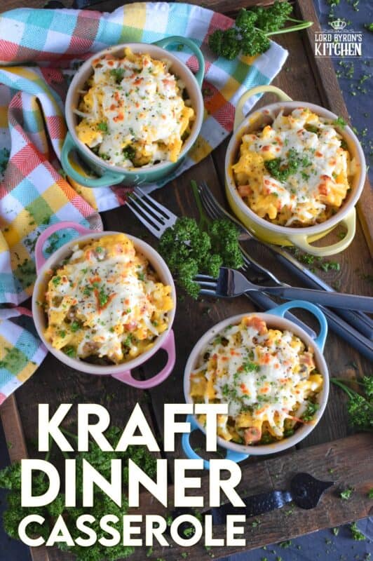 Kraft Dinner Casserole is a great family dinner option that won't break the bank and is so quick and easy to prepare. Starting with a box of Kraft Dinner, some ham, a can of soup, and grated cheese, this delicious dinner can be on the table in about 30 minutes! #casserole #ham #kraftdinner #macandcheese