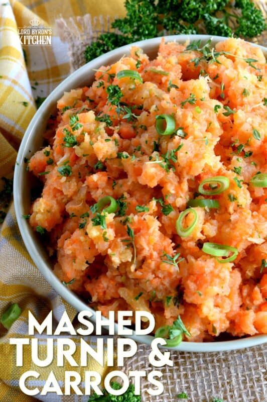 Nothing compares to the rustic simplicity of Mashed Turnip and Carrots with Herb Butter. Comforting and wholesome, it will add a pop of colour and flavour to any autumn dinner. Serve this side at Thanksgiving - it's delicious with gravy too! #mashed #turnip #carrot #vegetable #sidedish