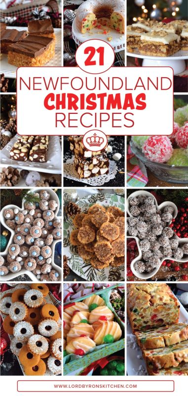 Most Newfoundlanders are quite fond of Christmas and seasonal baking.  This collection of 21 Newfoundland Christmas Recipes is a great place to find inspiration for your holiday baking this season!  Here you will find traditional cookies, squares, cakes, balls, and even a copycat recipe or two as well! #traditional #newfoundland #newfie #christmas #recipes