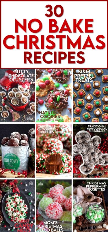Time seems to pass by much more quickly at Christmastime, so I put together this list of 30 No Bake Christmas Recipes to make preparing your holiday treats a little easier!  Save time in the kitchen with some of the best-tasting festive recipes to share with your family and friends this season! #nobake #holiday #christmas #recipes