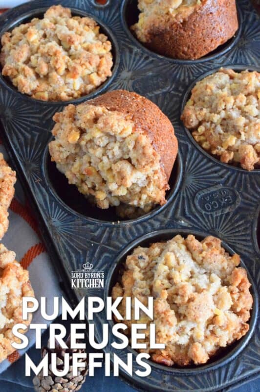 This muffin is the perfect fall treat!  Pumpkin Streusel Muffins are chock full of pumpkin spice flavour and topped with a crunchy streusel topping made with chopped pecans.  This muffin has just the right amount of sweetness, and it's deliciously soft and moist!  It's hard to eat just one of these! #pumpkin #streusel #muffins #pumpkinspice #pecans