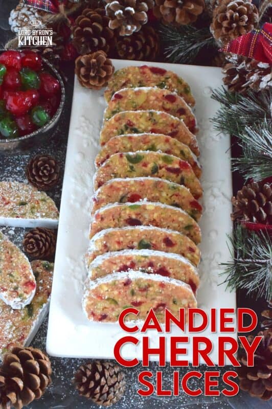 This no-bake holiday confection is prepared with both red and green candied cherries, sweetened condensed milk, toasted walnuts, and crushed vanilla wafers.  These are humble ingredients, but Candied Cherry Slices are impressively delicious and decadent! #cherries #nobake #christmas #candied #redandgreen
