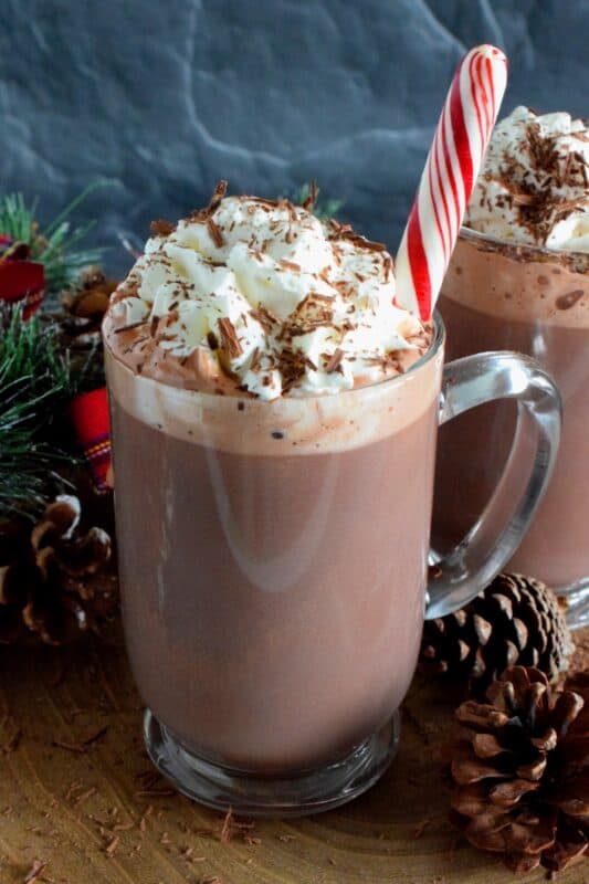 In my opinion, this hot cocoa falls under the cocktail category! With a hot cocoa base, Irish Cream is added along with whipped cream, chocolate shavings, and a candy cane stick – who wouldn't want this on a cold, wintery night? #baileys #irishcream #hotcocoa