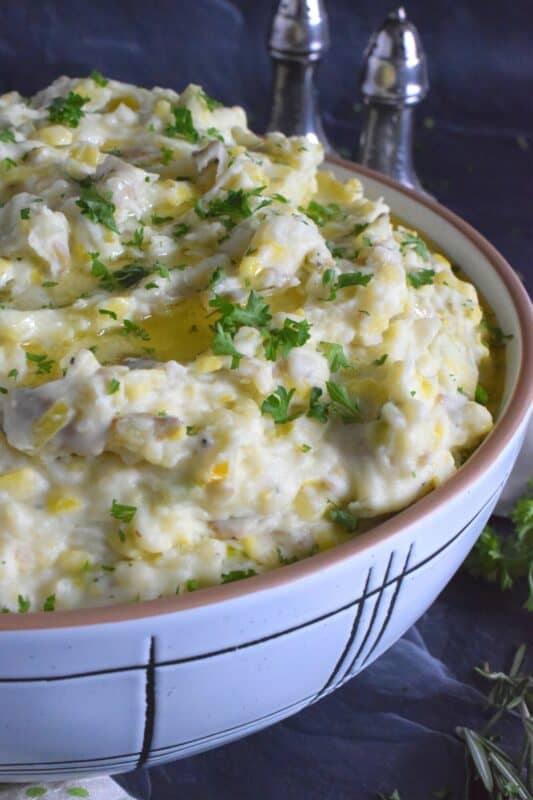 Mashed Potatoes are everyone’s favourite comfort food and side dish, which is what makes it the most common side dish in many homes and on many occasions. But, boring mashed potatoes are a thing of the past! Leek Mashed Potatoes are such a refreshing and welcome change! Made with garlic and leeks, these potatoes are a great side for almost any main! #mashedpotatoes #leek #potatoes #sides