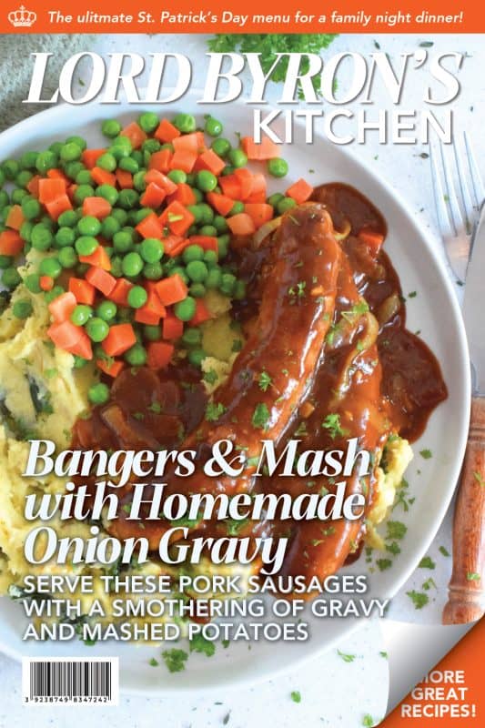 The ultimate comfort food is mashed potatoes and gravy. Serving pan-fried bangers with the two is a no-brainer! This hearty, family-friendly meal is easy to prepare and quite delicious.  Bangers and Mash with Homemade Onion Gravy might be considered peasant food, but I'd serve this to the fanciest of folks without any hesitation! #bangers #mash #irish #stpatricksday