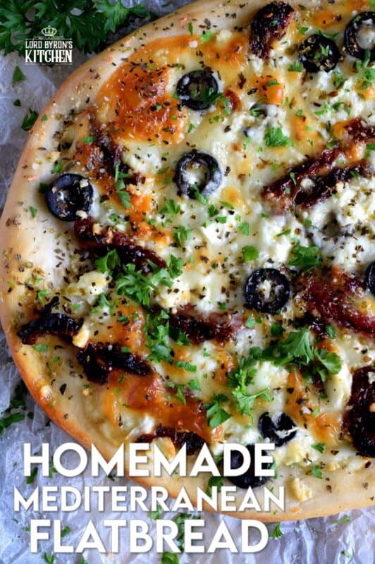 Fast, easy, and delicious Homemade Mediterranean Flatbread-style pizza in less than thirty minutes! Simply change the toppings to suit your preferences! #flatbread #pizza #Mediterranean #homemade #recipe