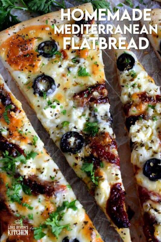 Fast, easy, and delicious Homemade Mediterranean Flatbread-style pizza in less than thirty minutes! Simply change the toppings to suit your preferences! #flatbread #pizza #Mediterranean #homemade #recipe