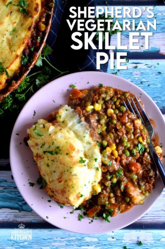 Look at these photos; doesn't that dish look hearty and meaty?  That's because it is, but without a trace of meat!  Shepherd's Vegetarian Skillet Pie is a perfect family dinner recipe for both vegetarians and meat lovers alike! No sides are needed here; an entire meal can be found in this one recipe! #shepherdspie #vegetarianshepherdspie #vegetarianbeef #familyrecipes #meatlessmonday #vegetarian #meatless
