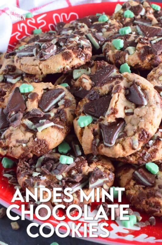 Mint lovers gather around!  There couldn't possibly be any more mint flavour in these cookies!  Andes Mint Chocolate Cookies are prepared with both creme de menthe baking chips and chocolates, as well as mint extract.  This just might be the best holiday cookie ever! #andes #cookies #chocolate #mint