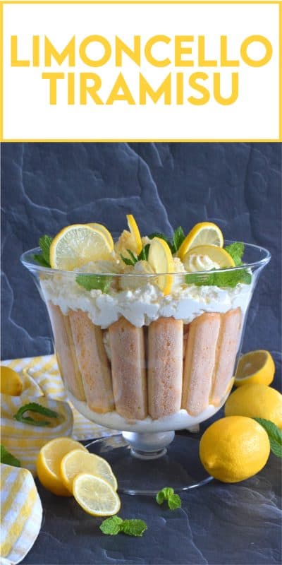 Refreshingly tart with a silky smooth and sweet mascarpone filling, Limoncello Tiramisu has to be one of the most delicious summertime desserts. With layers of light and airy ladyfingers, and a thick, slightly sweet filling, balanced with the puckering taste of fresh lemons, this dessert is completely irresistible! #limoncello #lemon #tiramisu
