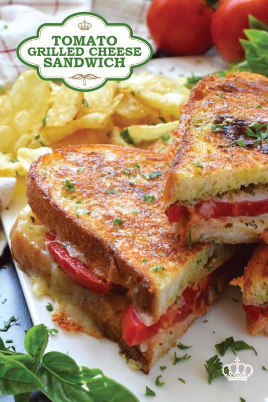 One of the most comforting and nostalgic childhood favourites is a grilled cheese sandwich paired with tomato soup. Nobody wants to eat soup in the summer, so my Tomato Grilled Cheese Sandwich is perfect! Summer fresh tomatoes and basil pesto are tucked into the sandwich to make the ultimate flavour combination!