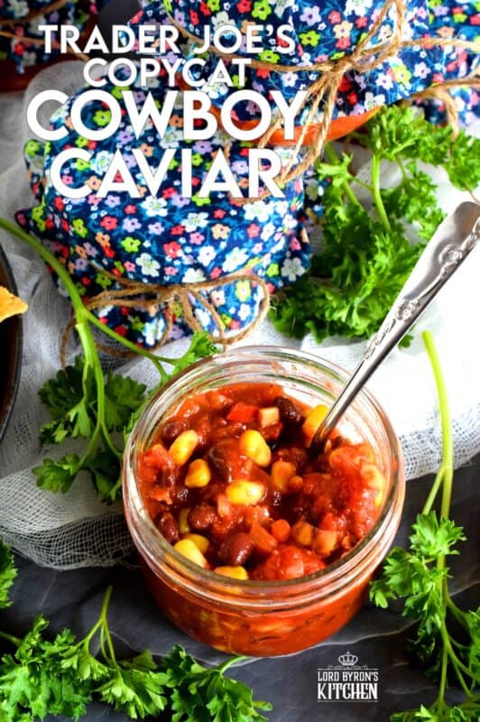 Corn, black beans, tomatoes, red bell peppers, onions, and chipotle in adobo sauce; is there a better salsa combination? Trader Joe's Copycat Cowboy Caviar is easy and delicious, and now you can stock your pantry with it and eat to your heart's content! #traderjoes #cowboy #caviar #copycat #recipe