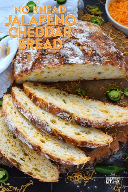There’s something really soothing and satisfying about freshly baked bread. Even more so when you bake that bread yourself! No Knead Jalapeno Cheddar Bread is one of the most delicious and easiest breads you'll ever make!  Loaded with freshly chopped jalapenos and grated cheese, this bread is cheesy and moderately spicy - perfect to dip into soup! #bread #dutchoven #jalapeno #cheddar #artisan #homemade
