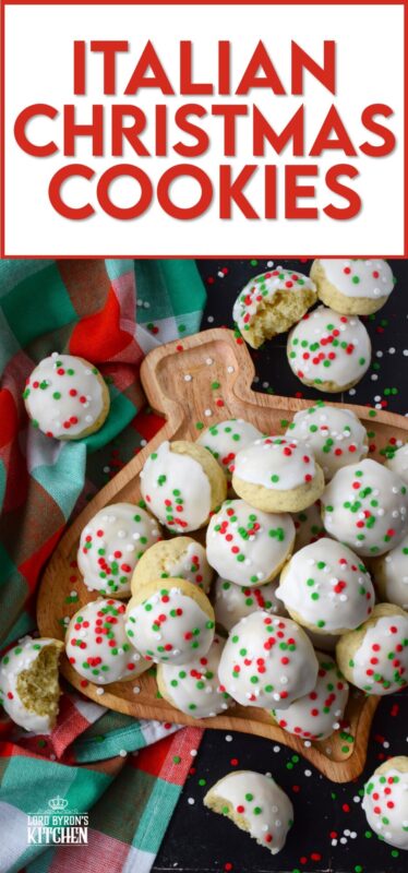 Italian Christmas Cookies just might be one of the most sought-after holiday cookies ever - right after shortbread!  These soft, moist, and sweet cookies are prepared with salted butter and ricotta cheese.  You just know that if those two ingredients are in anything, it's going to be delicious! Topped with icing and sprinkles, these just scream Christmas! #italian #cookies #ricotta