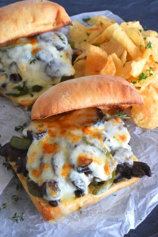 If you prepare mushrooms the right way, they can easily replace meat in almost any recipe. This Philly Mushroom Cheesesteak Sandwich has all the flavour you've come to expect without any beef at all. Vegetarians, rejoice! #vegetarian #meatless #philly #cheesesteak #mushroom
