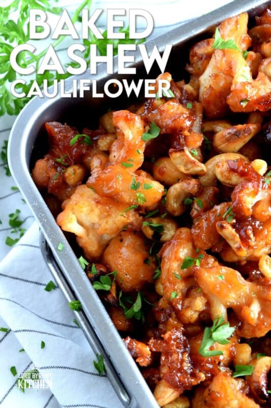 Cashew Cauliflower is the vegetarian equivalent of the classic Chinese buffet favourite, Cashew Chicken. The same great flavour as your favourite Chinese take out, but in vegetarian format.  This is one of those recipes that you will want to make over and over again. Yum! #cashew #cauliflower #takeout #vegetarian #asian