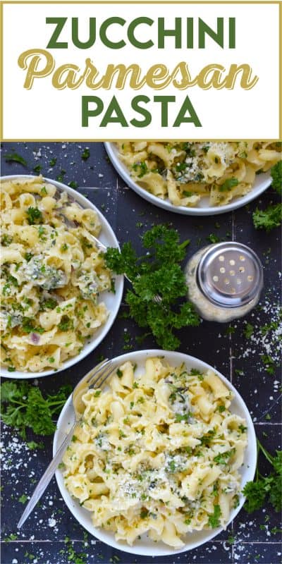 Perfectly cooked pasta is tossed with shredded zucchini that has been sauteed in butter with garlic, shallots, and chilies.  Topped with loads of fresh parmesan and your choice of herbs, Zucchini Parmesan Pasta is a quick and easy meal perfect for a family dinner or a meal for one while sitting on the couch with a movie! #zucchini #parmesan #pasta #vegetarian