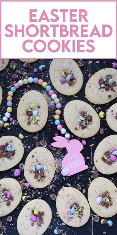 Easter Shortbread Cookies are prepared with a light and airy shortbread cookie base consisting of only three ingredients! The fourth and final ingredient is everyone's favourite Easter treat, crushed Cadbury Mini Eggs! These are so simple, so fast, and so easy to make! #minieggs #cadbury #easter #shortbread #cookies
