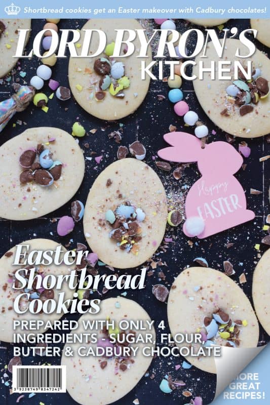 Easter Shortbread Cookies are prepared with a light and airy shortbread cookie base consisting of only three ingredients! The fourth and final ingredient is everyone's favourite Easter treat, crushed Cadbury Mini Eggs! These are so simple, so fast, and so easy to make! #minieggs #cadbury #easter #shortbread #cookies