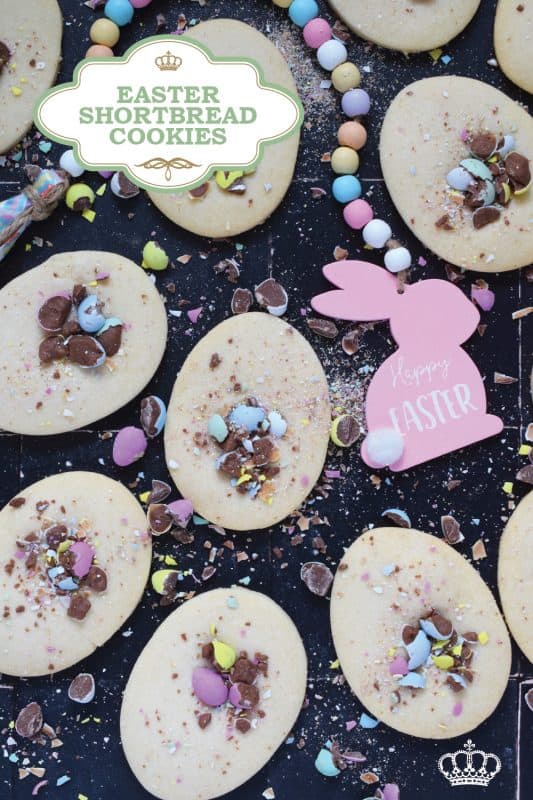 Easter Shortbread Cookies are prepared with a light and airy shortbread cookie base consisting of only three ingredients! The fourth and final ingredient is everyone's favourite Easter treat, crushed Cadbury Mini Eggs! These are so simple, so fast, and so easy to make! #minieggs #cadbury #easter #shortbread #cookies