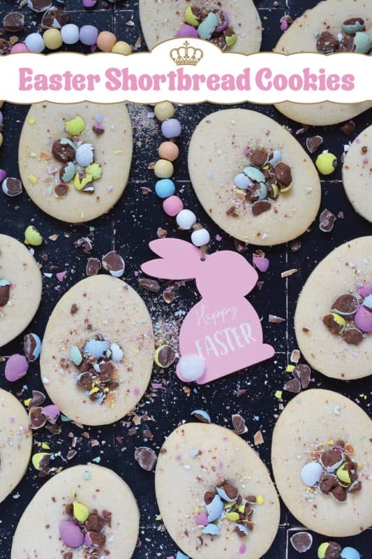 Easter Shortbread Cookies are prepared with a light and airy shortbread cookie base consisting of only three ingredients! The fourth and final ingredient is everyone's favourite Easter treat, crushed Cadbury Mini Eggs! These are so simple, so fast, and so easy to make! #minieggs #cadbury #easter #shortbread #cookies