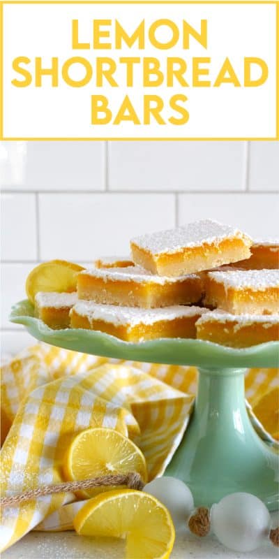 Pucker up! These Lemon Shortbread Bars are perfectly balanced with tartness from the lemons and sweetness from the sugar. The easy to prepare lemon filling is baked right on top of that homemade buttery shortbread crust. Perfect to serve at Easter brunch, a light and refreshing summer dessert, but so delicious you can whip up a batch of these for any occasion! #lemon #bars #shortbread #easter #squares