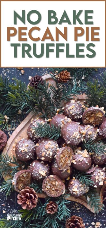 Phenomenal is the only word to describe these No Bake Pecan Pie Truffles! In just a few minutes, the filling is easily prepared and can be made in advance.  Roll the filling into balls and dip them into silky smooth melted milk chocolate.  Top these truffles with more chopped pecans and enjoy! #pecan #balls #truffles #holiday #chocolate #nobake