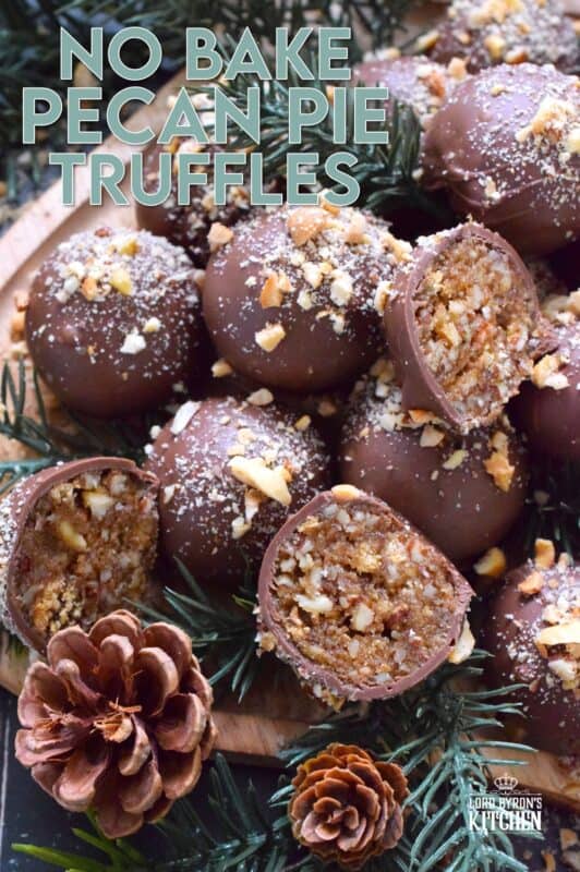 Phenomenal is the only word to describe these No Bake Pecan Pie Truffles! In just a few minutes, the filling is easily prepared and can be made in advance.  Roll the filling into balls and dip them into silky smooth melted milk chocolate.  Top these truffles with more chopped pecans and enjoy! #pecan #balls #truffles #holiday #chocolate #nobake