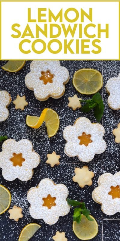 This recipe starts with an easy to prepare shortbread cookie that is generously infused with freshly grated lemon zest.  Once baked and cooled, two cookies are sandwiched with lemon curd; these Lemon Sandwich Cookies are super refreshing and make a perfect summertime treat or springtime brunch dessert! #lemon #curd #zest #sandwich #cookies