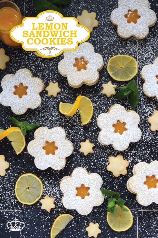 This recipe starts with an easy to prepare shortbread cookie that is generously infused with freshly grated lemon zest.  Once baked and cooled, two cookies are sandwiched with lemon curd; these Lemon Sandwich Cookies are super refreshing and make a perfect summertime treat or springtime brunch dessert! #lemon #curd #zest #sandwich #cookies