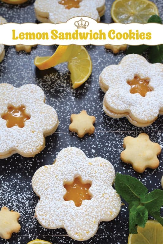 This recipe starts with an easy to prepare shortbread cookie that is generously infused with freshly grated lemon zest.  Once baked and cooled, two cookies are sandwiched with lemon curd; these Lemon Sandwich Cookies are super refreshing and make a perfect summertime treat or springtime brunch dessert! #lemon #curd #zest #sandwich #cookies