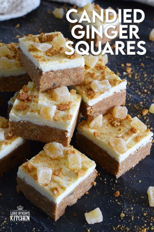 Double the ginger and double the flavour! These Candied Ginger Squares are prepared with both candied ginger and gingersnap cookies with a base that consists of sweetened condensed milk and melted white chocolate. These squares have a slightly warming flavour which just screams Christmas! #candied #ginger #squares #bars #christmas #nobake
