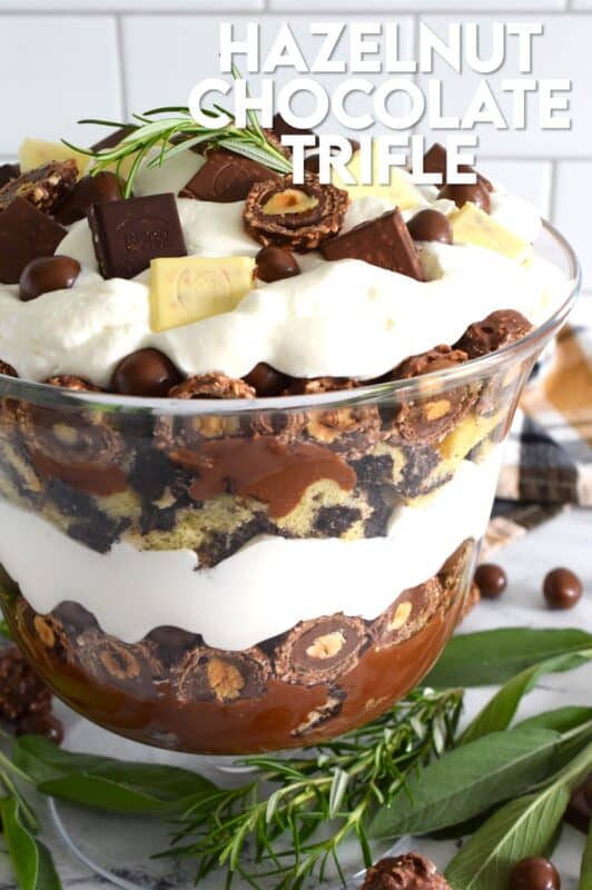 The combination of really good chocolate and hazelnuts can't be beaten, which is why pairing the two together in this Hazelnut Chocolate Trifle makes perfect sense! Layering chocolate marble cake, hazelnut chocolate spread, hazelnut chocolates, and chocolate pudding, with whipped cream just felt right! #hazelnut #trifle #nutella #ferrero