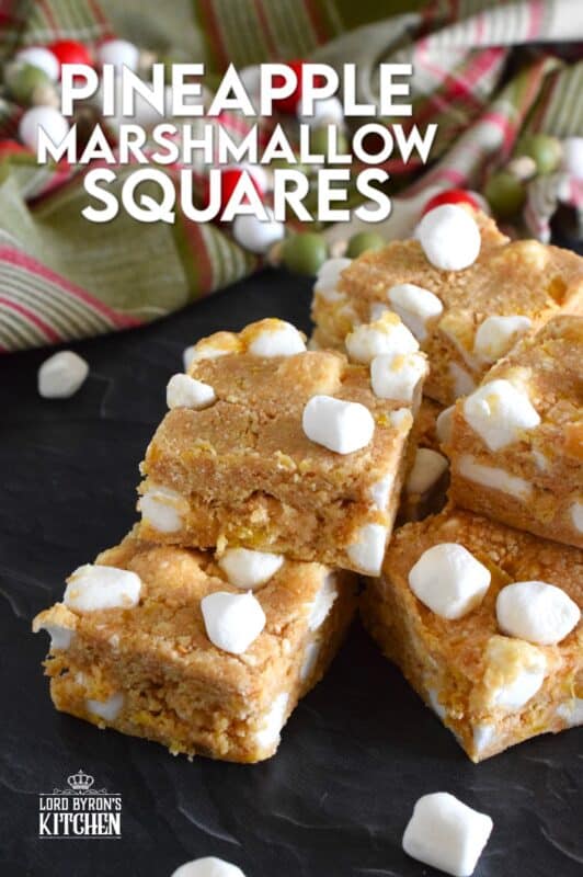 This no-bake recipe requires only four ingredients and about ten minutes of your time. Pineapple Marshmallow Squares are soft, moist, and chewy. They are great for freezing and can be prepared weeks or even months in advance! Optionally, add a splash of rum for a Christmas in the tropics flair! #pineapple #arrowroot #squares #bars #nobake