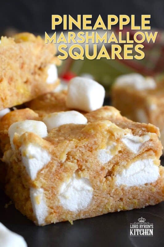 This no-bake recipe requires only four ingredients and about ten minutes of your time. Pineapple Marshmallow Squares are soft, moist, and chewy. They are great for freezing and can be prepared weeks or even months in advance! Optionally, add a splash of rum for a Christmas in the tropics flair! #pineapple #arrowroot #squares #bars #nobake