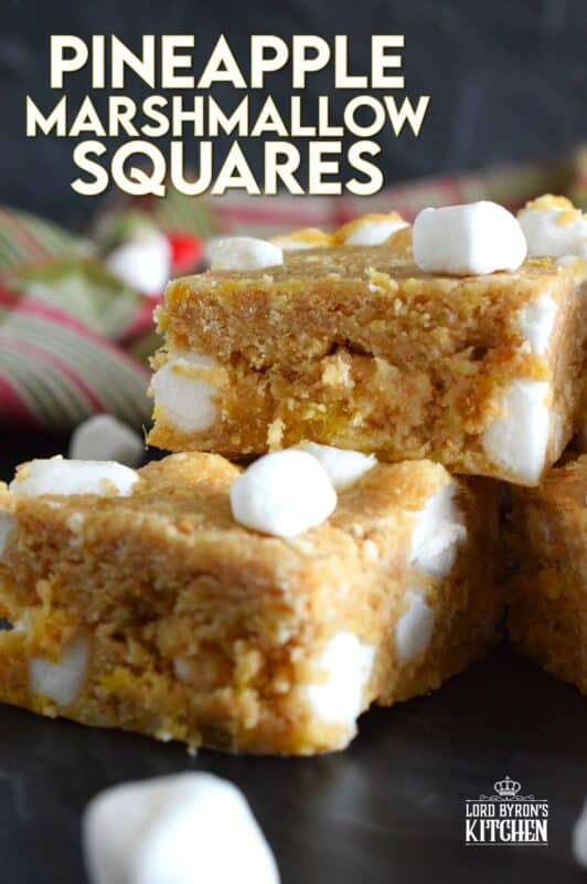 This no-bake recipe requires only four ingredients and about ten minutes of your time. Pineapple Marshmallow Squares are soft, moist, and chewy. They are great for freezing and can be prepared weeks or even months in advance! Optionally, add a splash of rum for a Christmas in the tropics flair! #pineapple #arrowroot #squares #bars #nobake