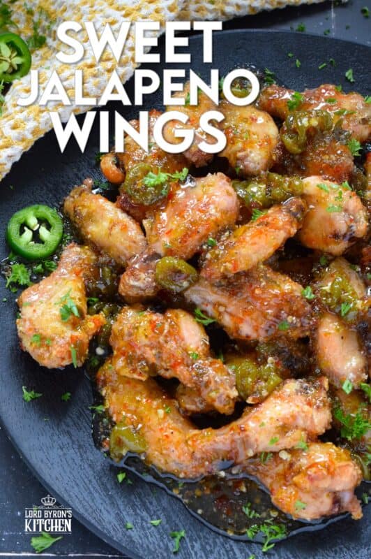 The wings are first baked to perfection with a crispy coating and a tender and juicy interior before being tossed in a thick, sweet, spicy, and sticky sauce. Sweet Jalapeno Wings are drenched in sauce, so be sure to have napkins close by! The combination of jalapenos with brown sugar, vinegar, and seasonings is simply wonderful! #chicken #wings #jalapeno #sticky #sweet #sauce