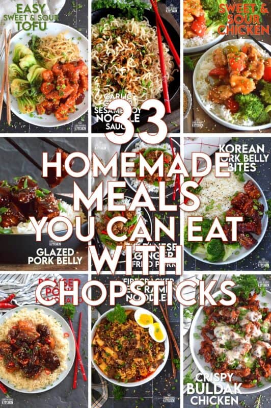 National Chopstick Day is coming up, so here is a list of 33 Homemade Meals You Can Eat With Chopsticks! These recipes are absolutely delicious and if you're much like me, they will put your chopstick skills to the test!  I need lots of practice still, so these recipes should certainly help!  #chopsticks #national #chopstickday #asianrecipes #list #collection