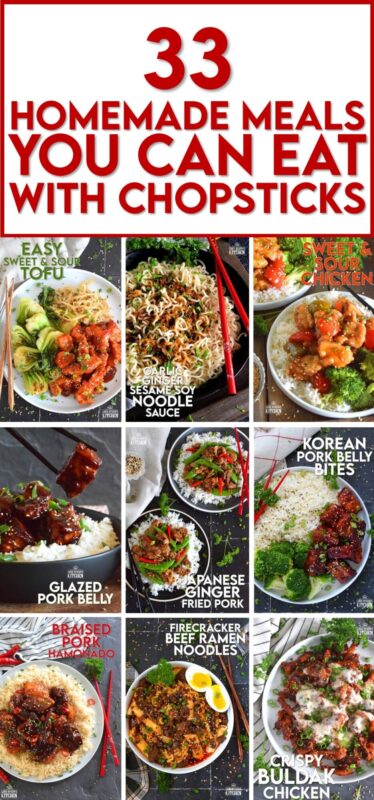 National Chopstick Day is coming up, so here is a list of 33 Homemade Meals You Can Eat With Chopsticks! These recipes are absolutely delicious and if you're much like me, they will put your chopstick skills to the test!  I need lots of practice still, so these recipes should certainly help!  #chopsticks #national #chopstickday #asianrecipes #list #collection