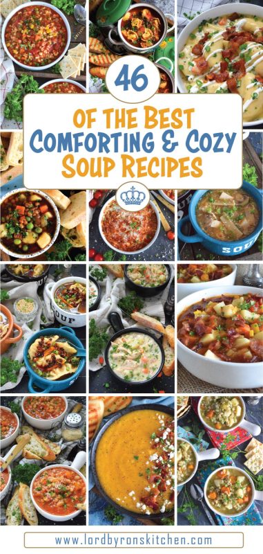 Soup is the best comfort food on the planet.  It’s a part of every culture in some shape or form, which is probably why it is always homey and hearty.  This is a list of 46 of the Best Comforting and Cozy Soup Recipes.  Refer to this list often as a resource and a solution to your daily what's-for-dinner dilemma.  Soup's on, folks! #soup #roundup #list #collection #comforting #cozy #winter